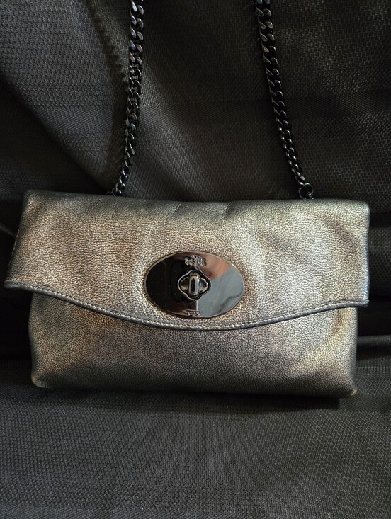 Coach Handbags - Coach Metallic Pewter Chain Strap Shoulder Bag/Clutch EUC